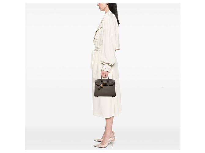 Hermès Gray Togo Birkin Retourne 25 Marrone Grigio antracite - vista 6