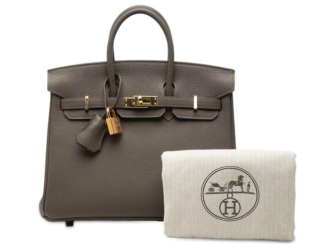Hermès Gray Togo Birkin Retourne 25 Marrone Grigio antracite - vista 7