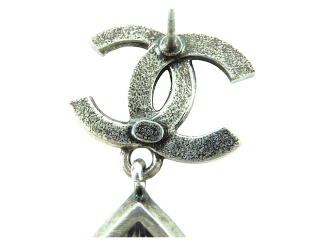 Orecchini Chanel Silver CC Brass Strass Teardrop Drop Push Back Argento - vista 4