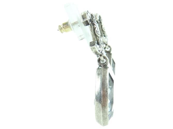 Orecchini Chanel Silver CC Brass Strass Teardrop Drop Push Back Argento - vista 6