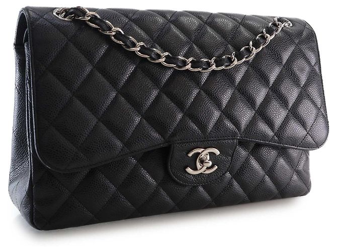 Chanel Black Jumbo Classic Caviar Double Flap Nero - vista 3