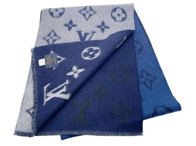Stola in cashmere Monogram Louis Vuitton Marrone Blu Blu navy - vista 2