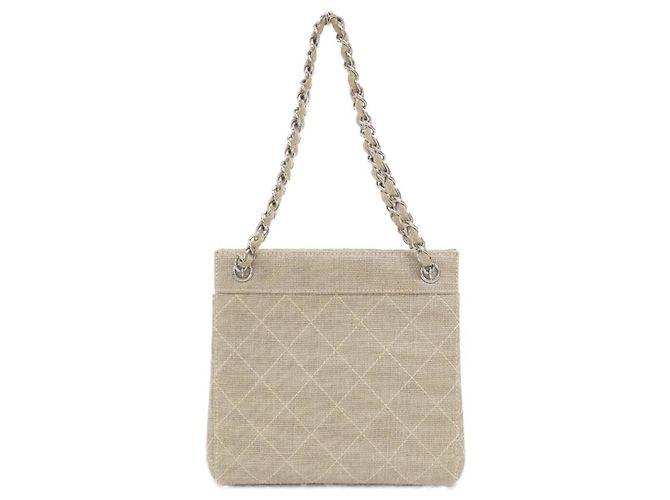Bolsa Chanel de linho bege com ferragens prateadas - vista 2