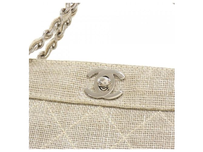 Bolsa Chanel de linho bege com ferragens prateadas - vista 5