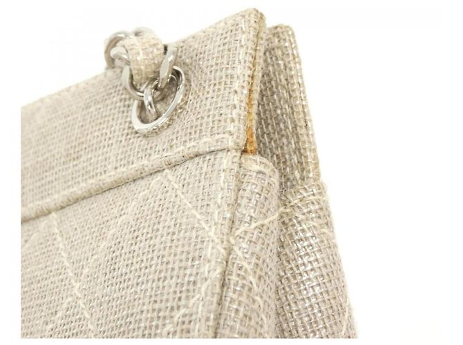 Bolsa Chanel de linho bege com ferragens prateadas - vista 6