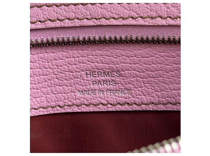 Hermès Pouch con zip HERMES in pelle Chevre rosa - vista 5