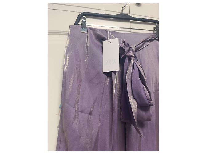 Zara Satin Weitbeinhose im Pareo-Stil mit Schleife - Ansicht 2