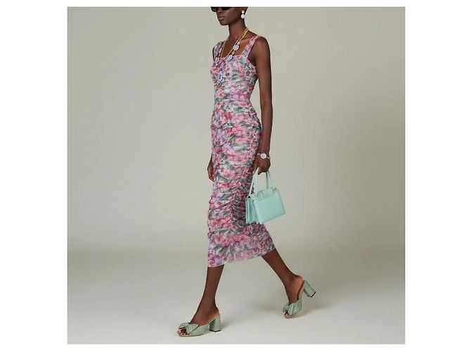 Dolce & Gabbana Blumen-Mieder-Kleid aus Tüll Pink Mehrfarben Grün - Ansicht 2