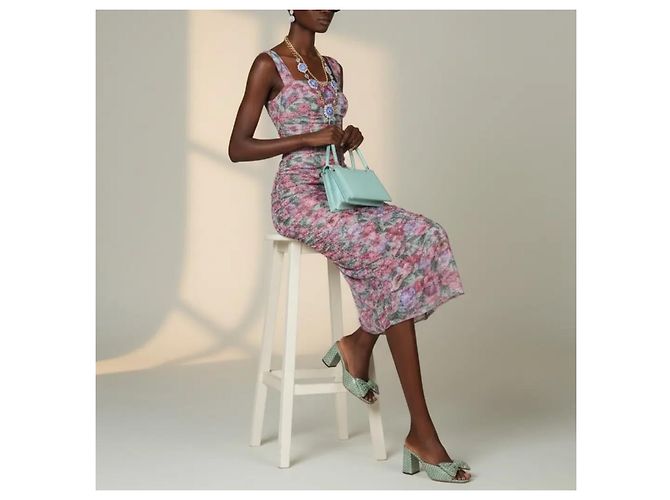 Dolce & Gabbana Blumen-Mieder-Kleid aus Tüll Pink Mehrfarben Grün - Ansicht 3