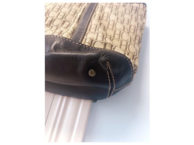 Carolina Herrera Borsa Tote CH Monogram Marrone Beige - vista 14