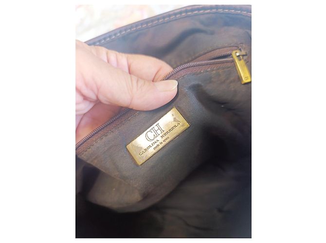 Carolina Herrera Borsa Tote CH Monogram Marrone Beige - vista 3