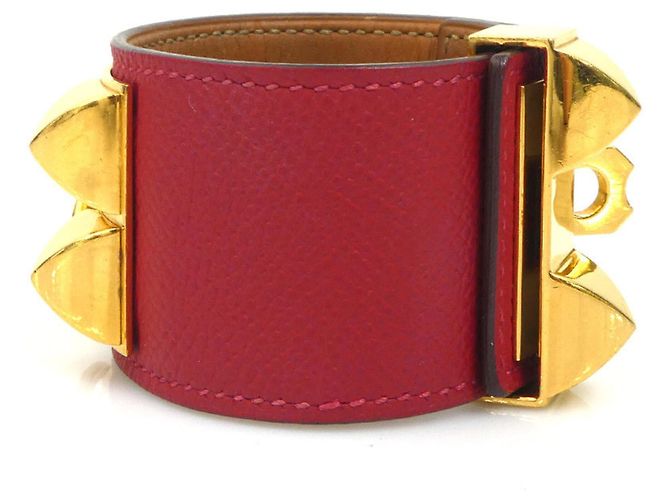 Hermès Bracciale Charm Hermes in Oro e Pelle Rossa Rosso D'oro - vista 2