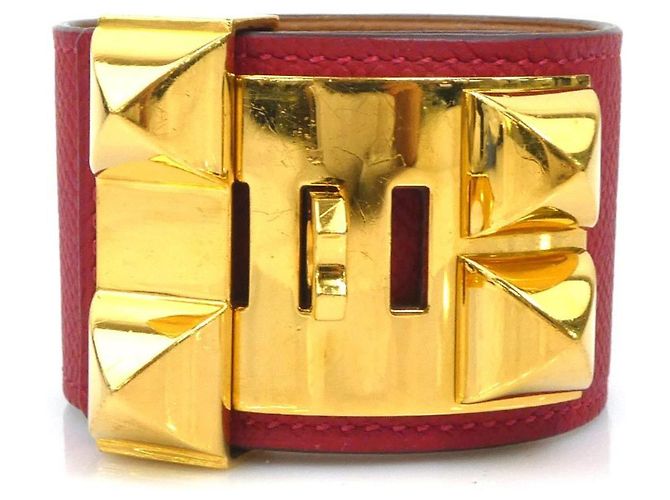 Hermès Bracciale Charm Hermes in Oro e Pelle Rossa Rosso D'oro - vista 3