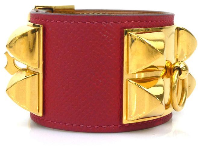 Hermès Bracciale Charm Hermes in Oro e Pelle Rossa Rosso D'oro - vista 4