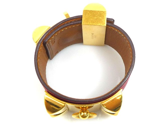 Hermès Bracciale Charm Hermes in Oro e Pelle Rossa Rosso D'oro - vista 5