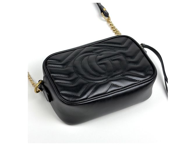 Borsa a tracolla in pelle Gucci GG Marmont Double G Nero - vista 2