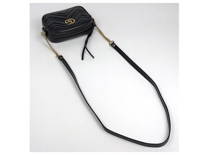Borsa a tracolla in pelle Gucci GG Marmont Double G Nero - vista 5