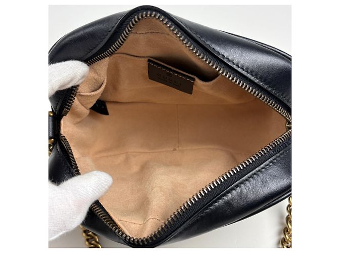Borsa a tracolla in pelle Gucci GG Marmont Double G Nero - vista 9