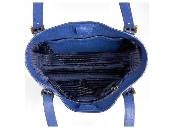 Tote Prada Shopper aus blauem Leder - Ansicht 6
