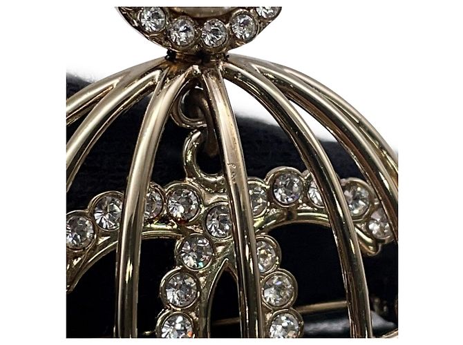 Spilla a gabbia per uccelli Chanel in strass dorati D'oro - vista 6