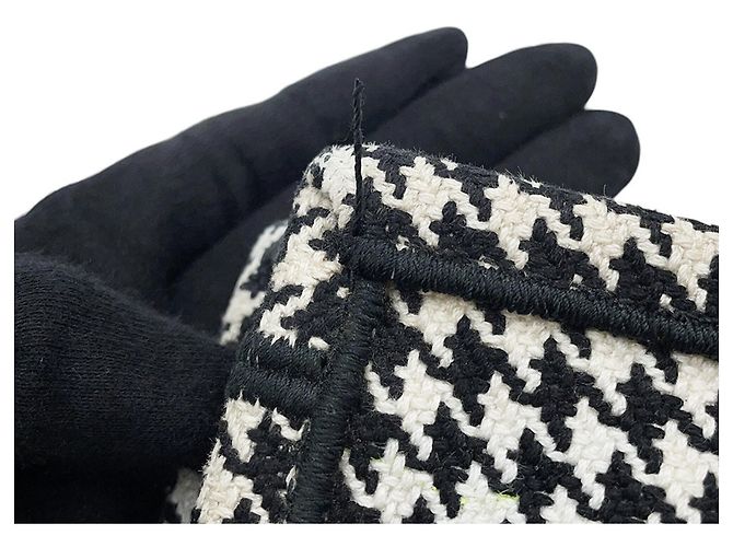 Borsa Tote Christian Dior a pied-de-poule bianca e nera Nero Bianco - vista 13