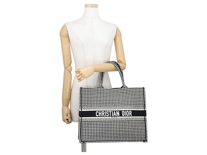 Borsa Tote Christian Dior a pied-de-poule bianca e nera Nero Bianco - vista 4