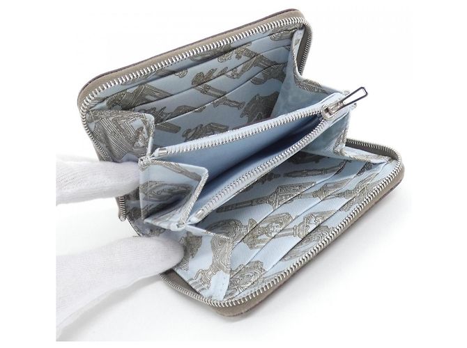 Hermès Hermes Mervilleuses Lanternes Silk In Compact Wallet 086387CK Azul Gris pardo - vista 6