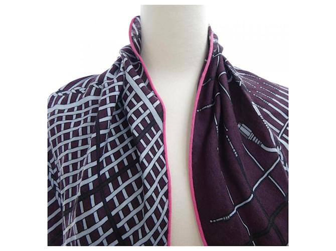 Sciarpa Losange Hermès in Seta e Cashmere Blu Viola Porpora - vista 4