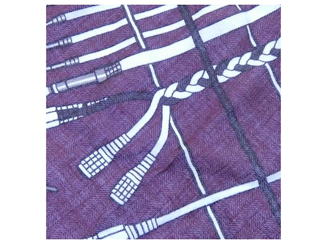 Sciarpa Losange Hermès in Seta e Cashmere Blu Viola Porpora - vista 5