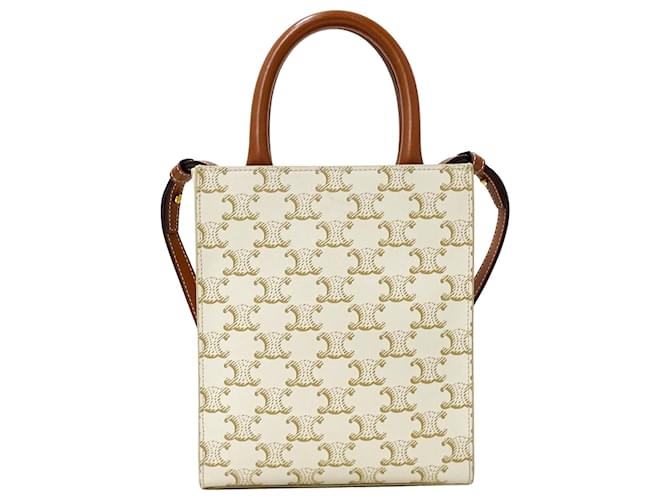 Céline Borsa Celine Triomphe Mini Vertical Cabas Marrone Bianco - vista 2