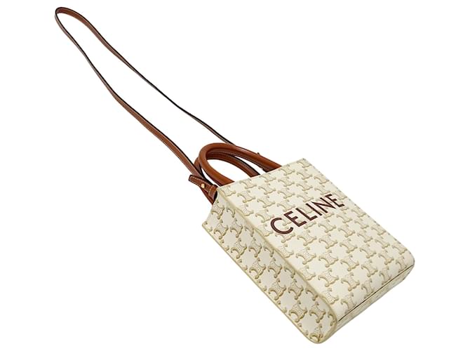 Céline Borsa Celine Triomphe Mini Vertical Cabas Marrone Bianco - vista 4