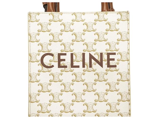 Céline Borsa Celine Triomphe Mini Vertical Cabas Marrone Bianco - vista 6