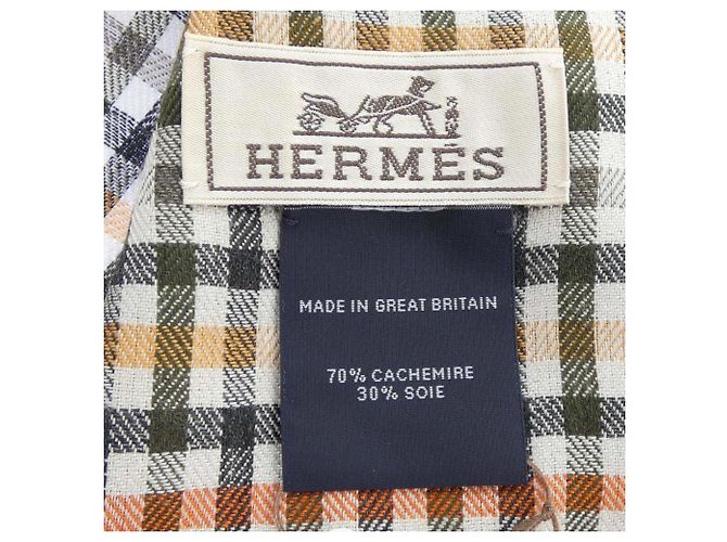 Hermès Sciarpa/Stola Hermes H Ecosé Bianco Arancione Cachi - vista 3