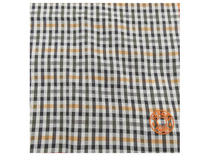 Hermès Sciarpa/Stola Hermes H Ecosé Bianco Arancione Cachi - vista 4