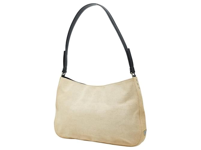 Borsa monospalla Prada con placca logo Triangle Beige - vista 2