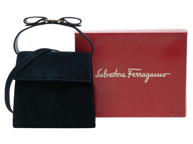 Sac à main Salvatore Ferragamo Vara Doré Bleu Marine - vue 7