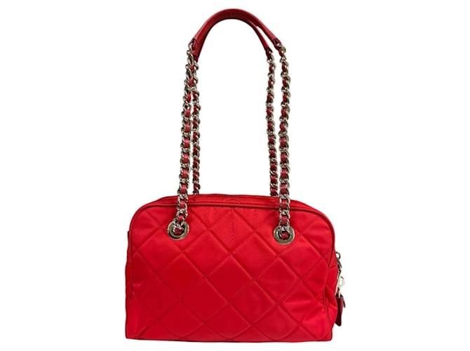 Double Borsa a tracolla Prada in nylon Rosso - vista 3