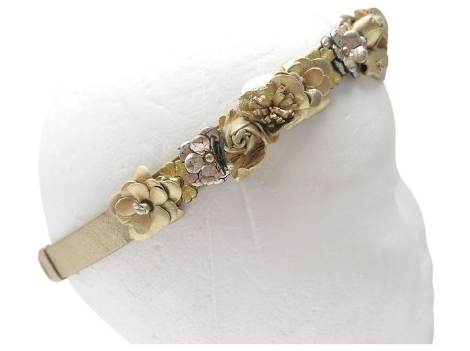 FASCIA PER CAPELLI CHANEL FIORI CAMELIE IN PELLE DORATA T55 A 62 CM D'oro - vista 4