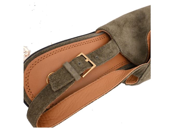 Sandali espadrillas slingback con tacco Tory Burch in camoscio olive Verde Verde oliva - vista 11