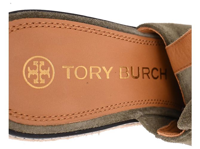 Sandali espadrillas slingback con tacco Tory Burch in camoscio olive Verde Verde oliva - vista 12