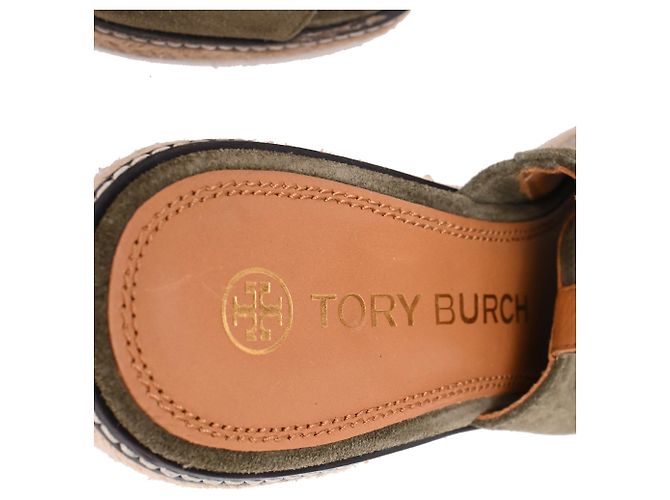 Sandali espadrillas slingback con tacco Tory Burch in camoscio olive Verde Verde oliva - vista 13