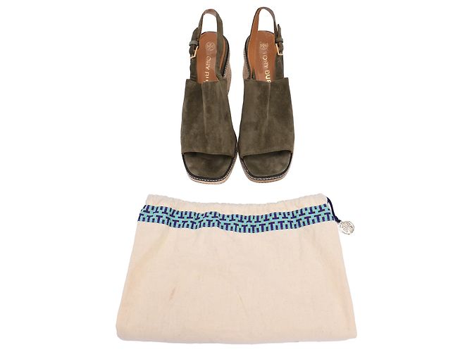Sandali espadrillas slingback con tacco Tory Burch in camoscio olive Verde Verde oliva - vista 17