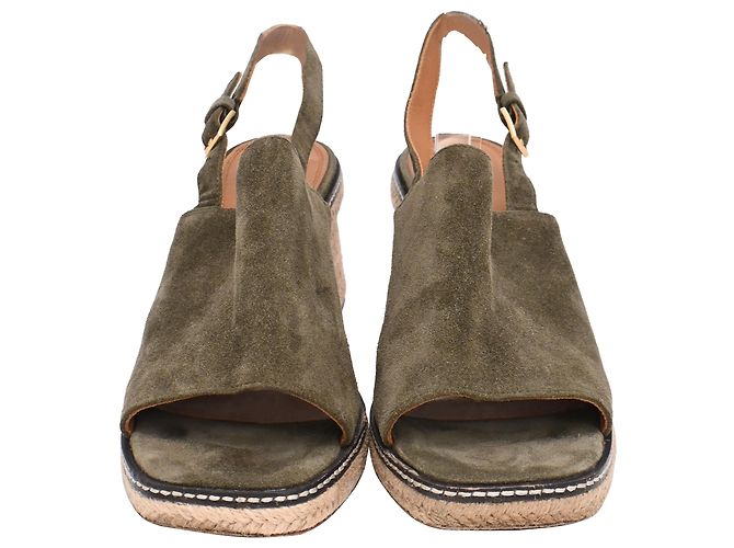 Sandali espadrillas slingback con tacco Tory Burch in camoscio olive Verde Verde oliva - vista 2
