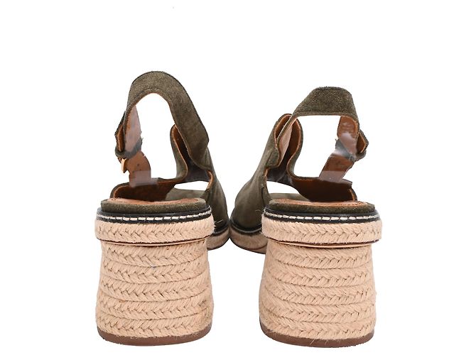 Sandali espadrillas slingback con tacco Tory Burch in camoscio olive Verde Verde oliva - vista 3