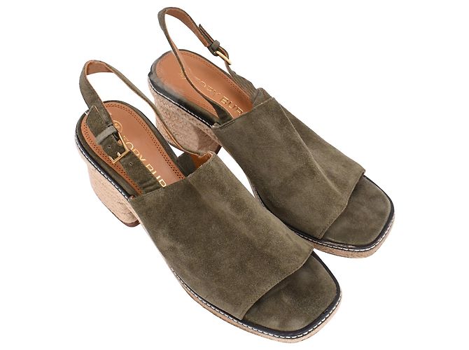 Sandali espadrillas slingback con tacco Tory Burch in camoscio olive Verde Verde oliva - vista 4