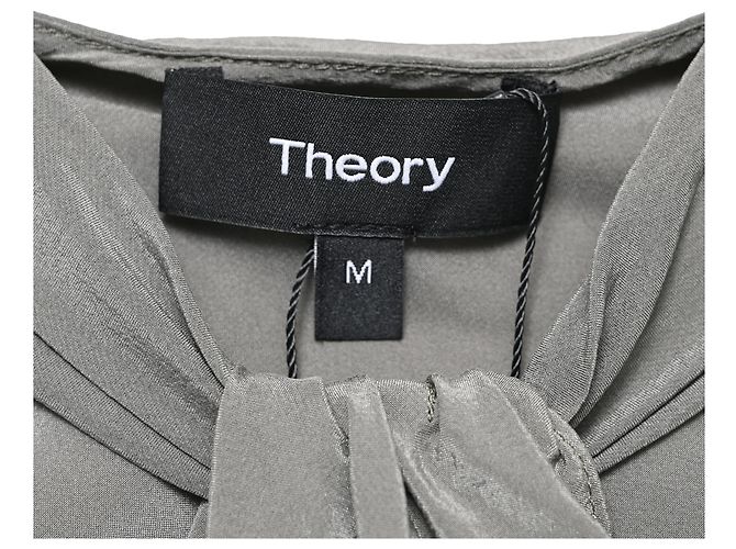 Blusa de cuello halter torcido Theory en seda gris - vista 4