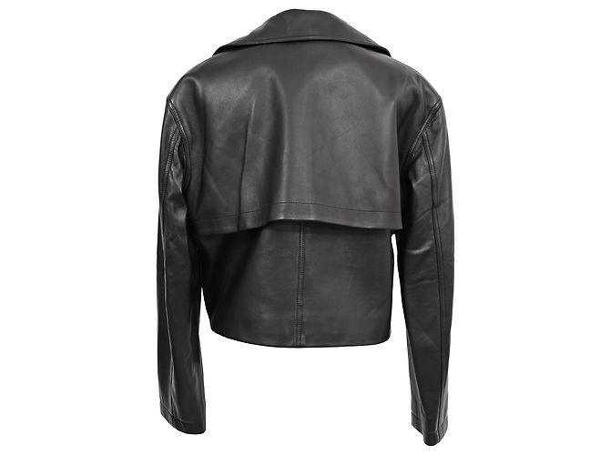 Theory Double-Breasted Cropped Jacket in Black Lamb Leather - view 3