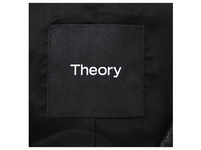 Theory Double-Breasted Cropped Jacket in Black Lamb Leather - view 4