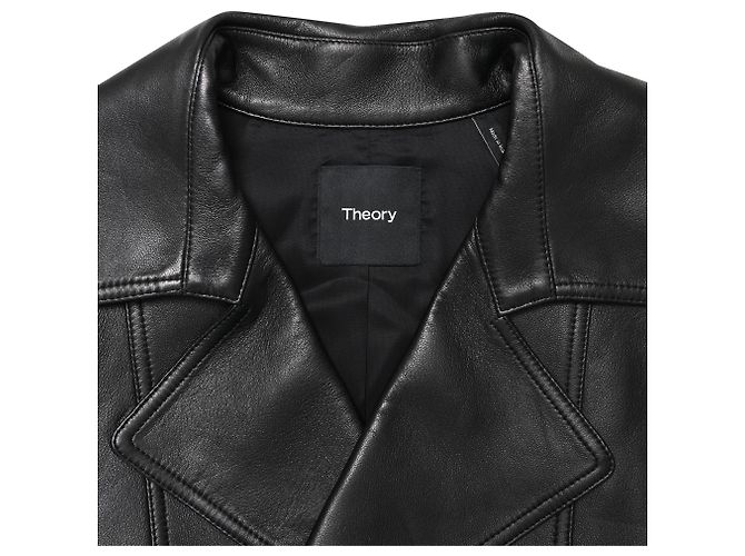 Theory Double-Breasted Cropped Jacket in Black Lamb Leather - view 5