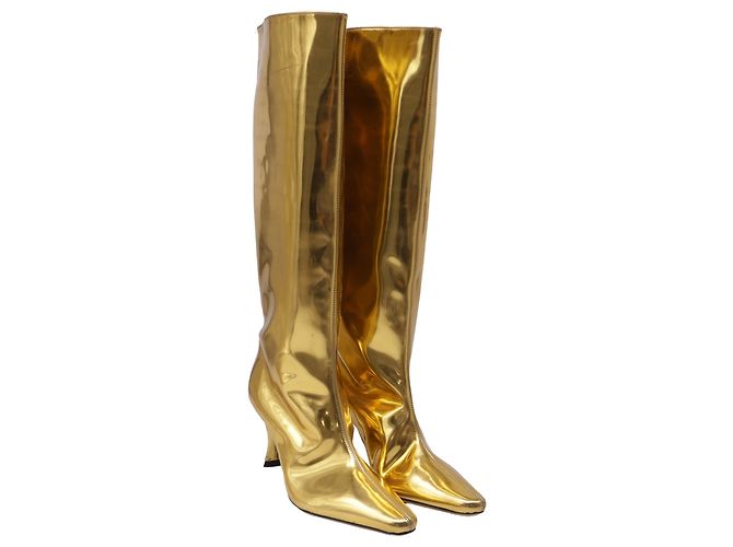 Stivali alti a punta By Far in pelle oro metallizzato D'oro Metallico - vista 3
